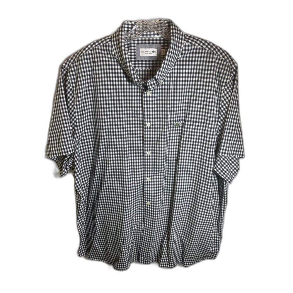 Lacoste Men’s Regular Fit Navy White Gingham Short Sleeve Shirt